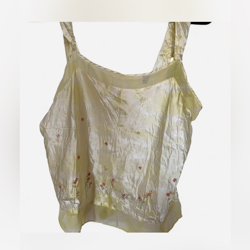 Floral Embroidered slip cami Top with sheer hem - Pale Yellow